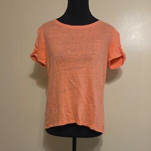 Athleta 100% Linen Coral Short Sleeve Workout Top Casual Fitness Running Yoga XS